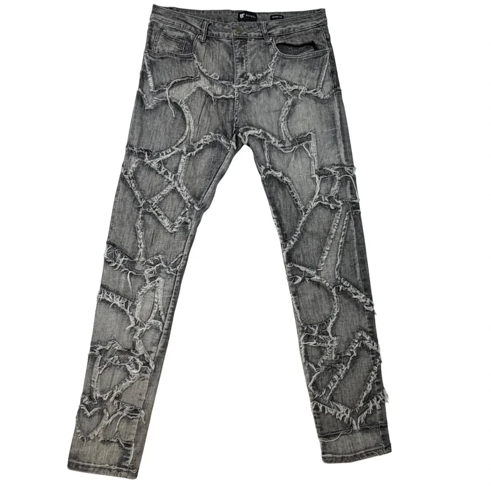 Waimea Men's Skinny Fit Patchwork‎ Jeans Gray Distressed Size 32 Stretch